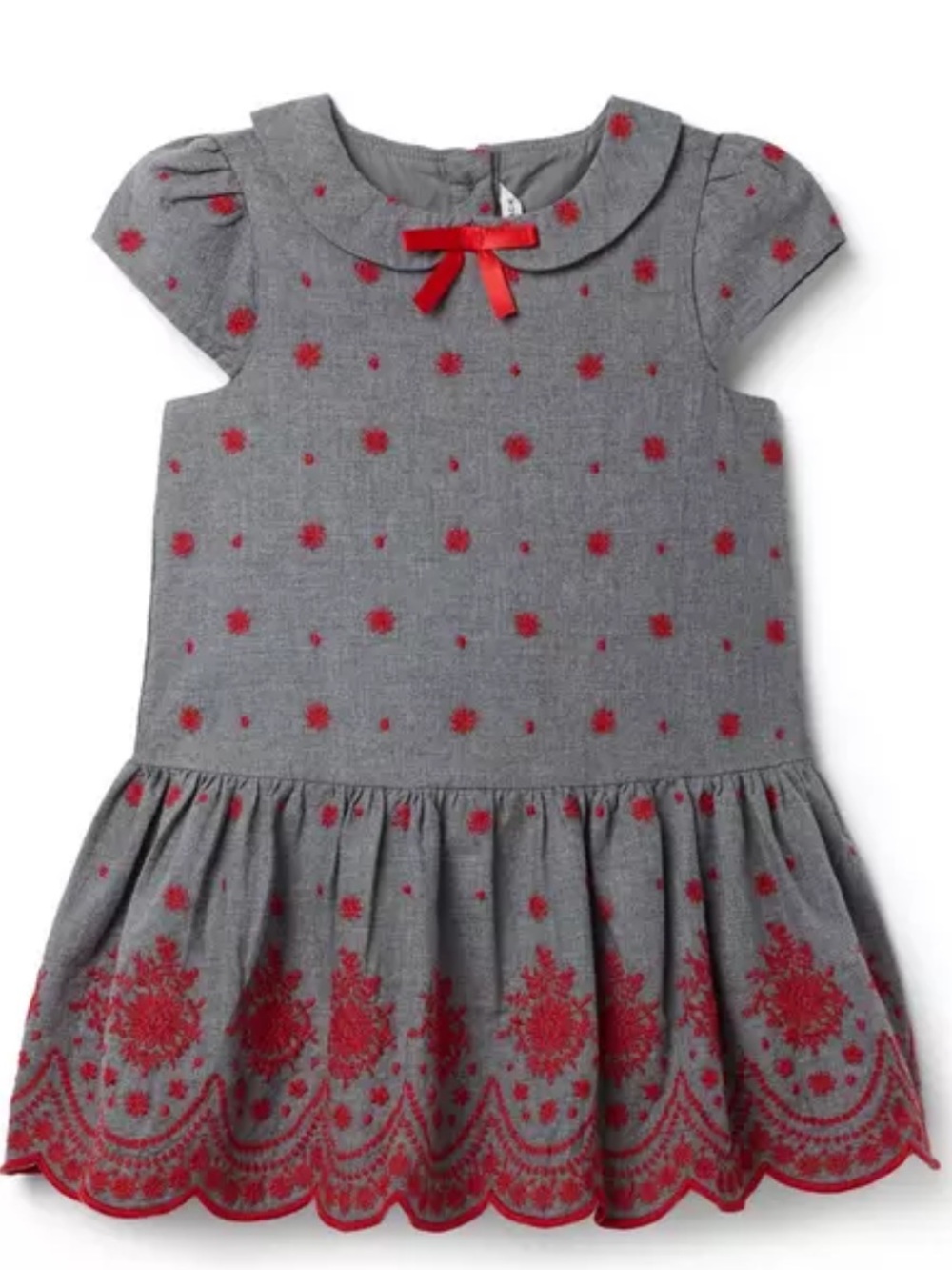 Janie and Jack Girl Grey Heather The Festive Floral Embroidered Dress
